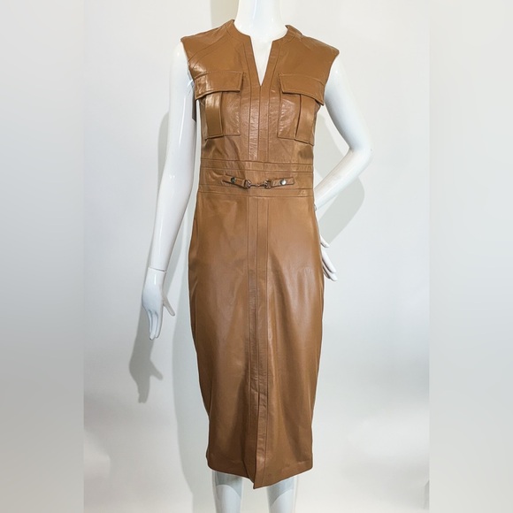 NWT KAREN MILLEN Leather Snaffle Trim Pocket Dress Size: 2 - Picture 2 of 8